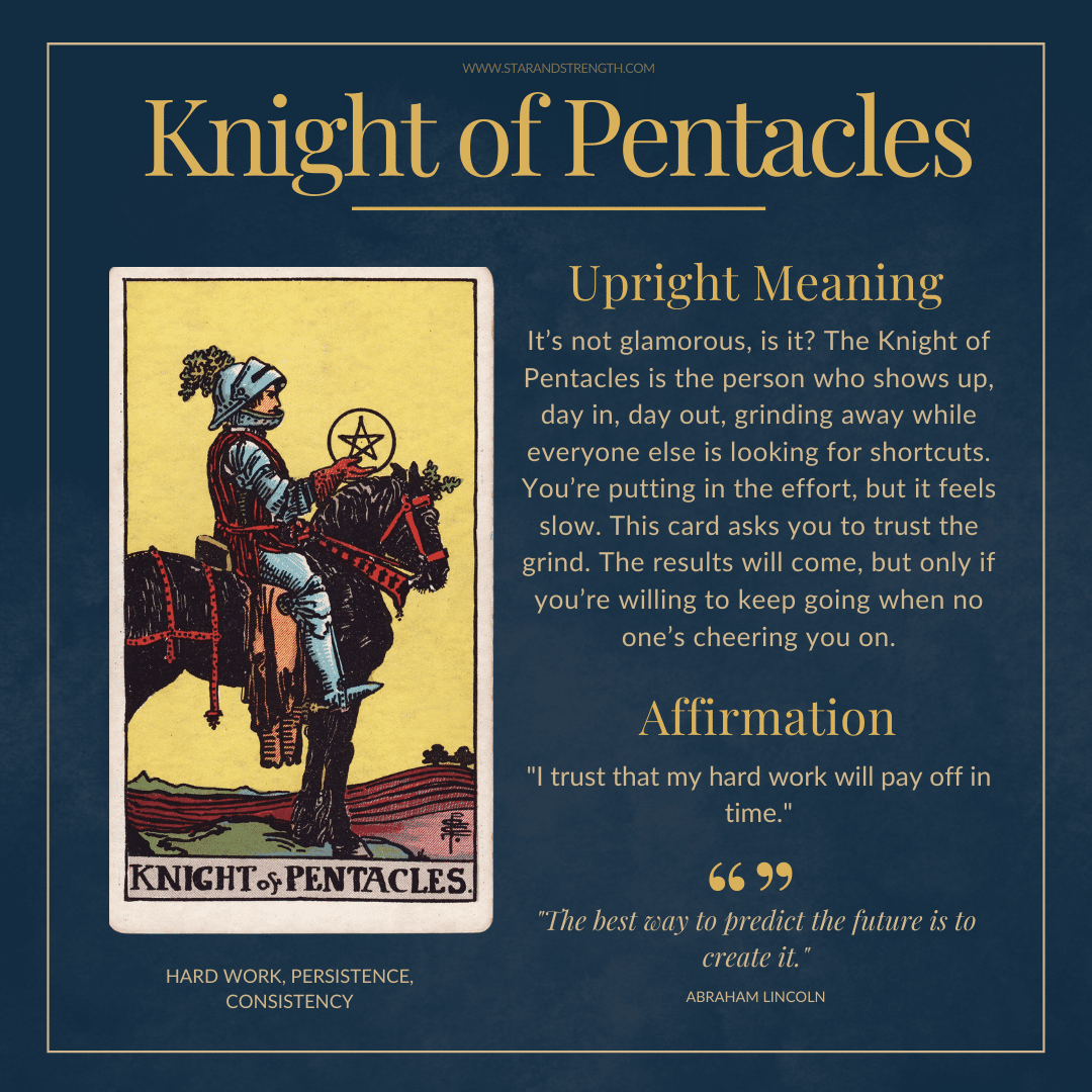 Reading the knight of pentacles outcome for love? Steady commitment is guaranteed soon!